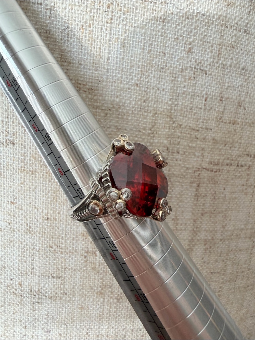 Judith Ripka Deep Red Cushion Crystal Ring with Silver Accents - Picture 3 of 7